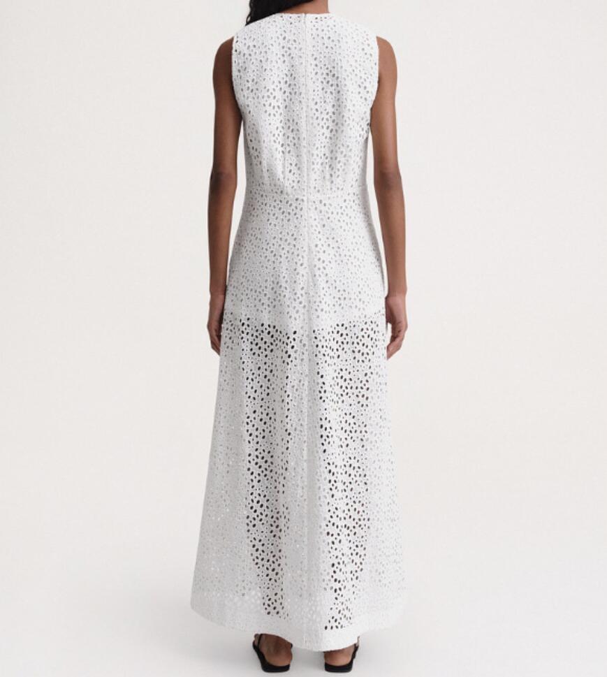 2024 Spring/Summer New Totem Feng Shui Dissolved Flower Embroidery Basic V-neck Hollow Versatile Dress