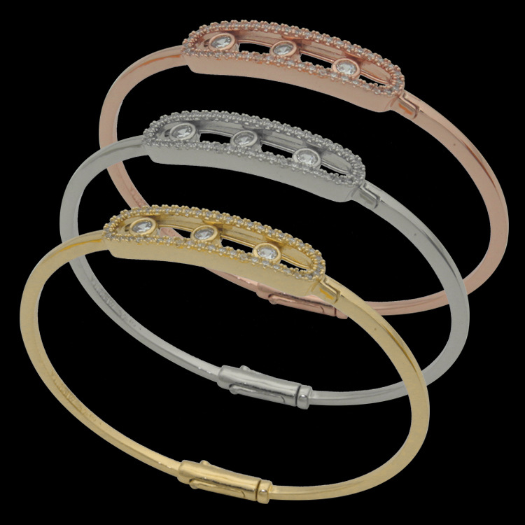 Titanium steel jewelry wholesale U-shaped full diamond three sliding diamond bracelet women's fine edition with diamond charm bangles