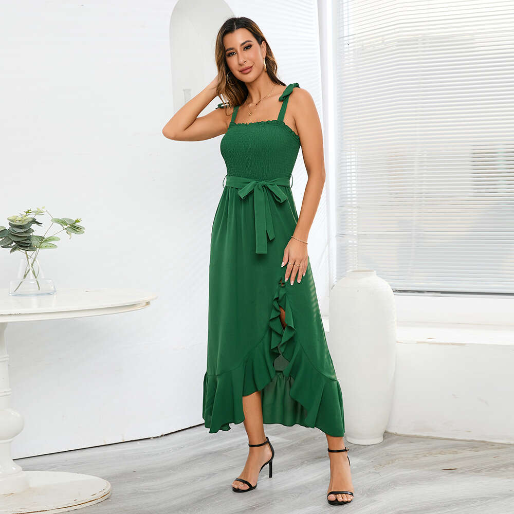 Sexy Slim Cable Wrapped Chest Strap Slit Irregular Dress 2024 Summer Women's Large