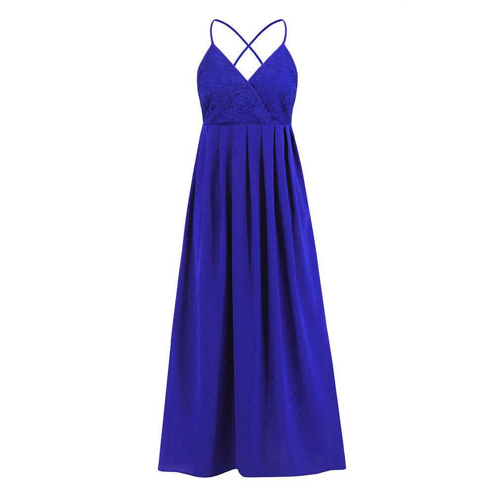 2024 Summer Lace Cross Strap Women's New Slim Fit Style Long Dress