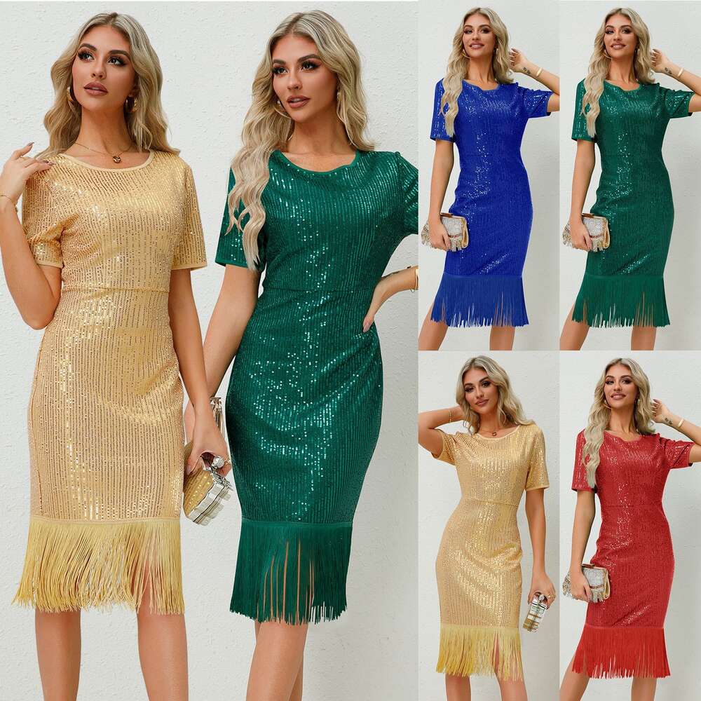New Women's Clothing 2024 New Sequin Tassel Sexy Party Long Dress