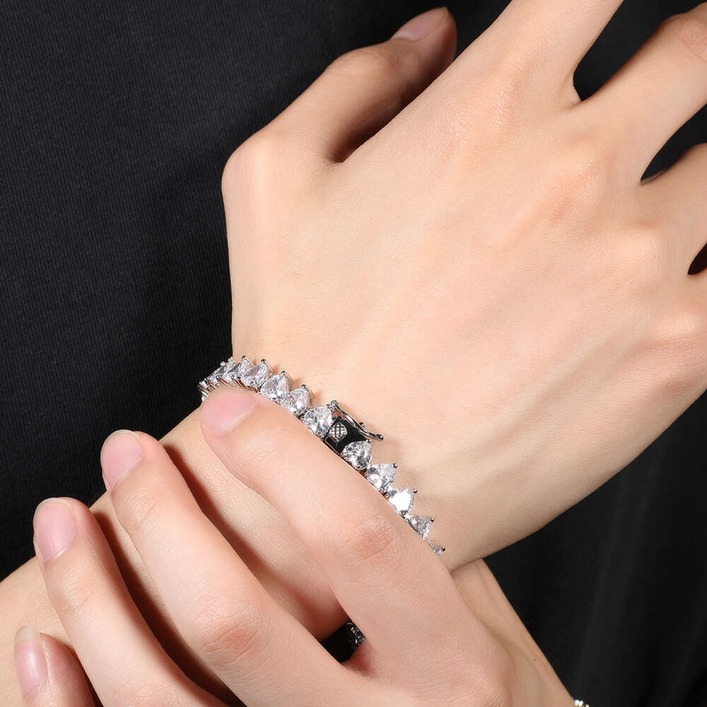 Ins Style Love Heart Shaped Tennis Chain Bracelet Prong Iced Out Cubic Zirconia Hip Hop Copper Bling Diamonds Bracelets Bangle Rapper Cz Stone Jewelry