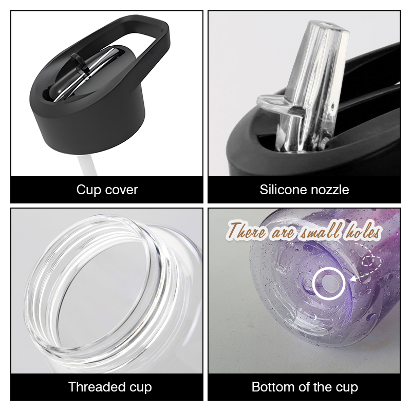 300ml Double-walled Plastic Water Cup with Handle Lid Summer Drinkware Mason Jar Juice Cup with Straw Z11