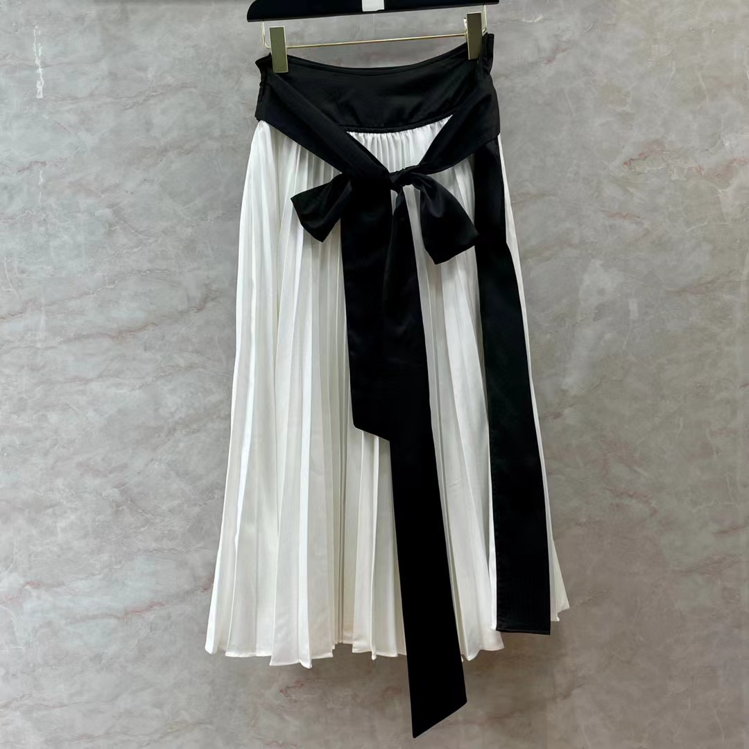 2024 Summer White Long Fitted Sashes Women's Skirts Milan Runway Sex Long Skirts Girls 3148