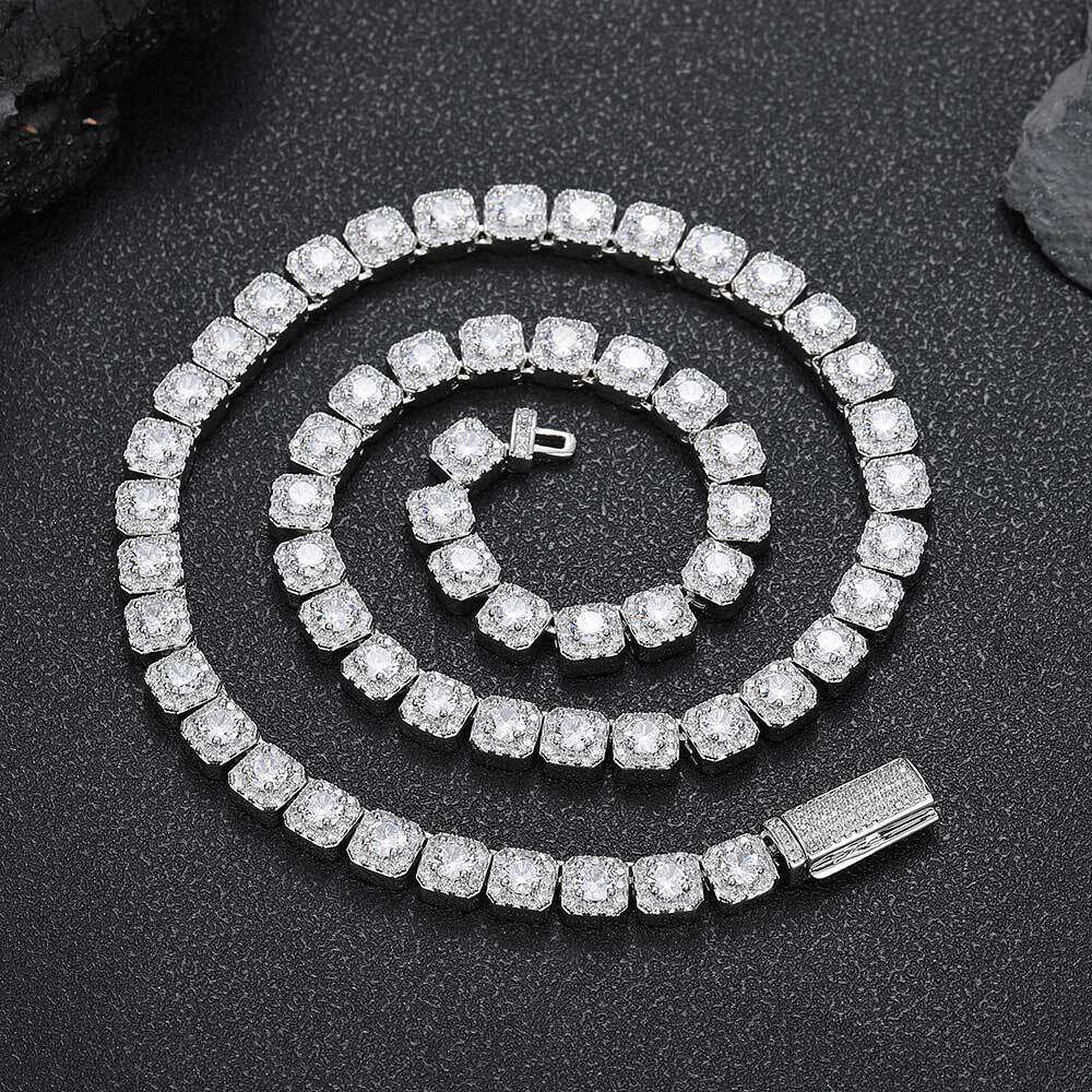 Hip Hop 7mm Flip Buckle Zircon Rock Sugar Chain Men's Necklace Jewelry with A High Grade and Small Stand