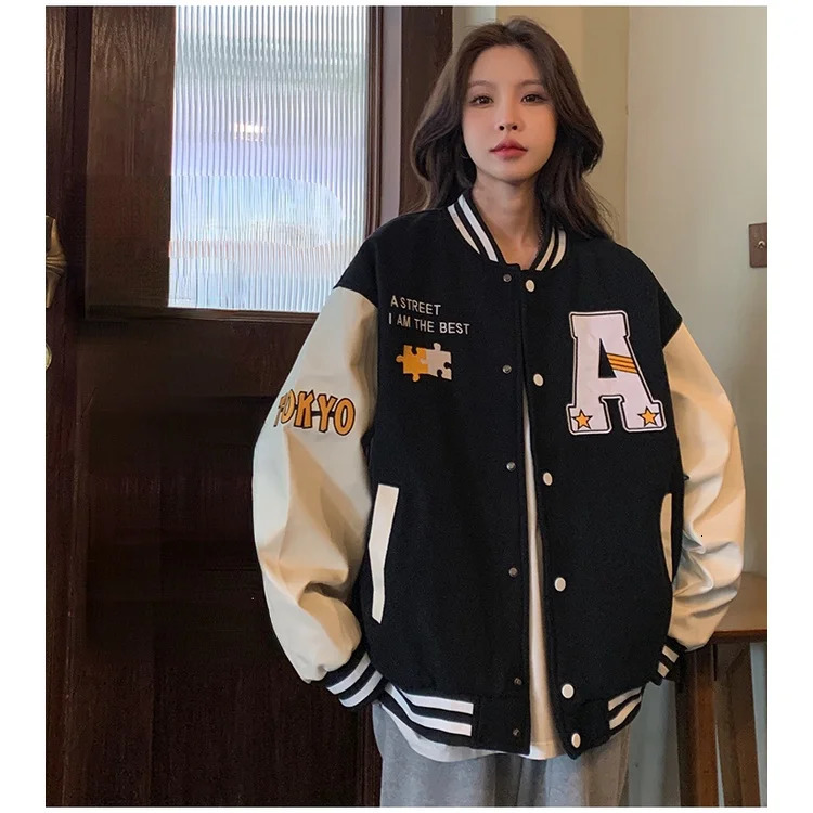 Korean Version of Retro Alphabet Print Baseball Uniform for Men and Women All-match Harajuku Style Loose Couple Jacket 240229