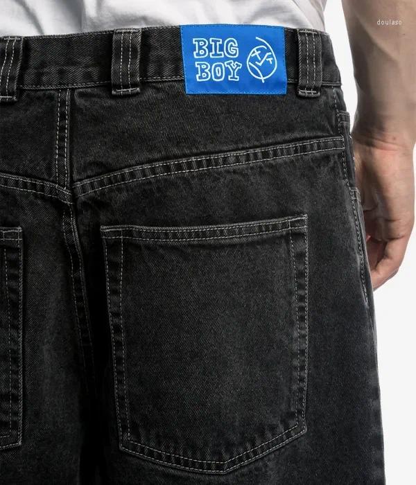 Men's Jeans Big Boy Y2K Pants Trendy Hip Hop Cartoon Embroidery Retro Black Baggy Men Women Skateboard High Waisted Wide Trouser