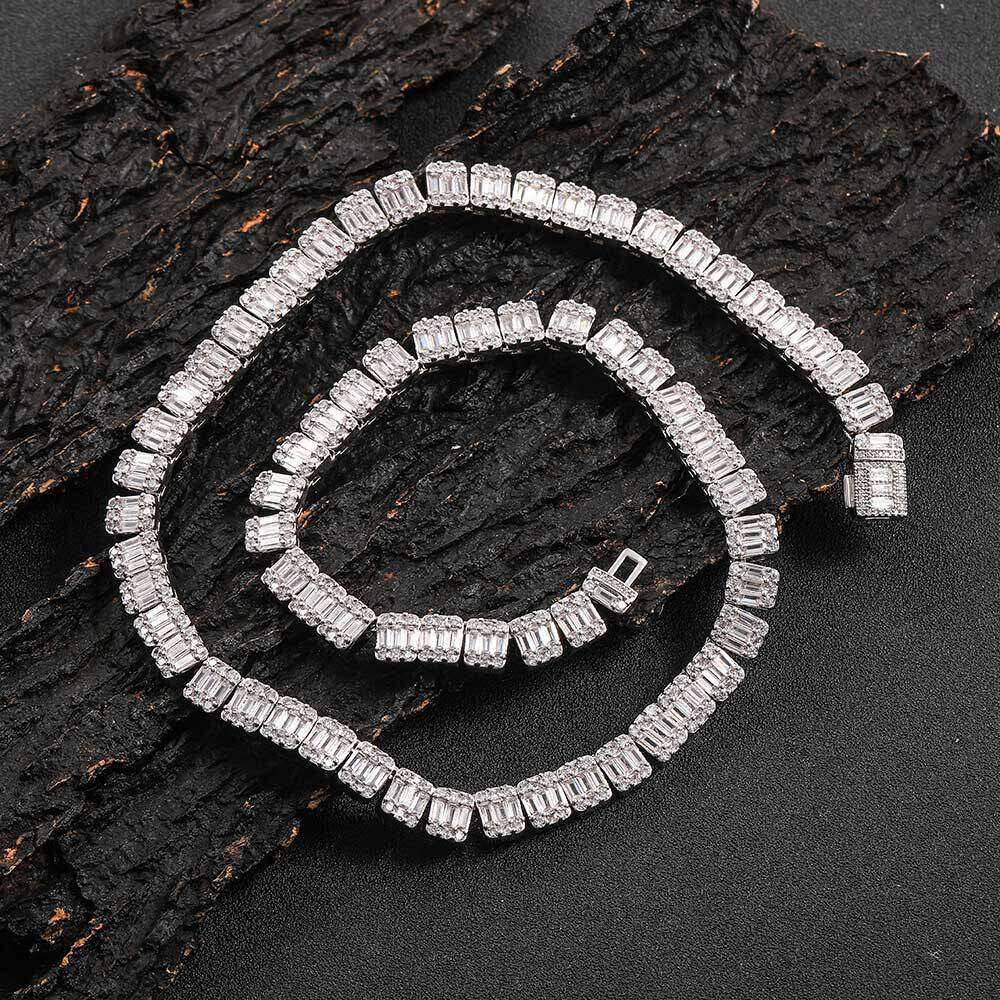 8mm Flip Buckle Mixed with Zircon Rock Sugar Necklace, Trendy Hip-hop Jewelry, Men's Necklace