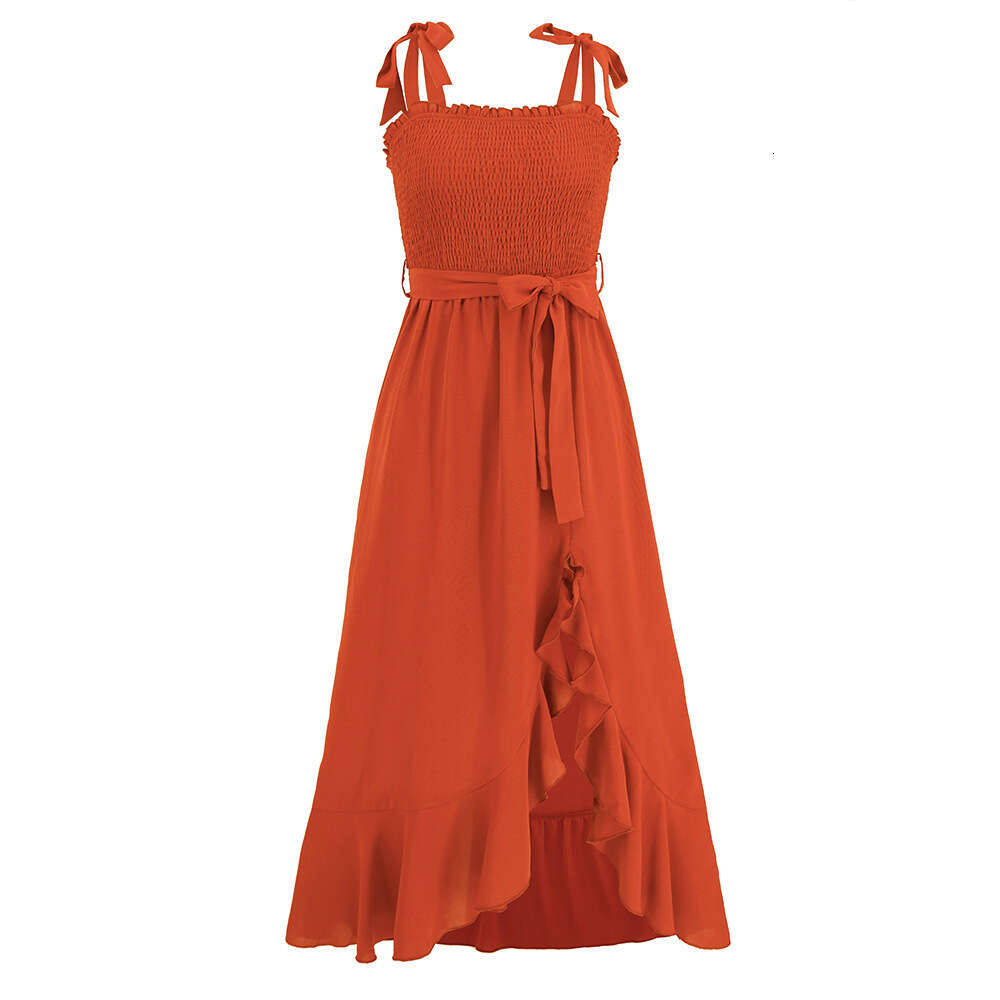 Sexy Slim Cable Wrapped Chest Strap Slit Irregular Dress 2024 Summer Women's Large
