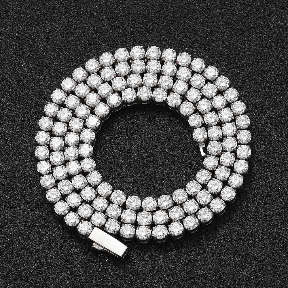 4mm Spring Buckle Stainless Steel Single Row Diamond Tennis Micro Set Zircon Hip Hop Necklace Tennischain