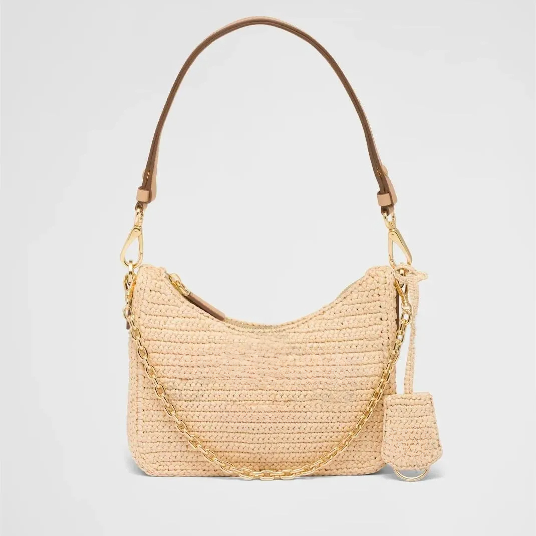 Designer Bag Womens Woven Straw Tote Chain Crossbody Bag Summer Beach Shoulder Bag Fashion Embroidery Clutch Purse