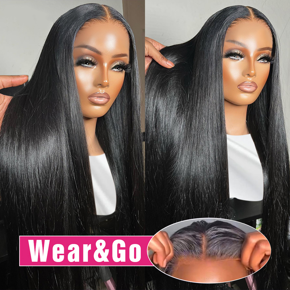 Wear Go Glueless 34 Inch Bone Straight 13x4 Frontal Human Hair Pre plucked 360 Transparent HD Lace Front Wig Syntthetic