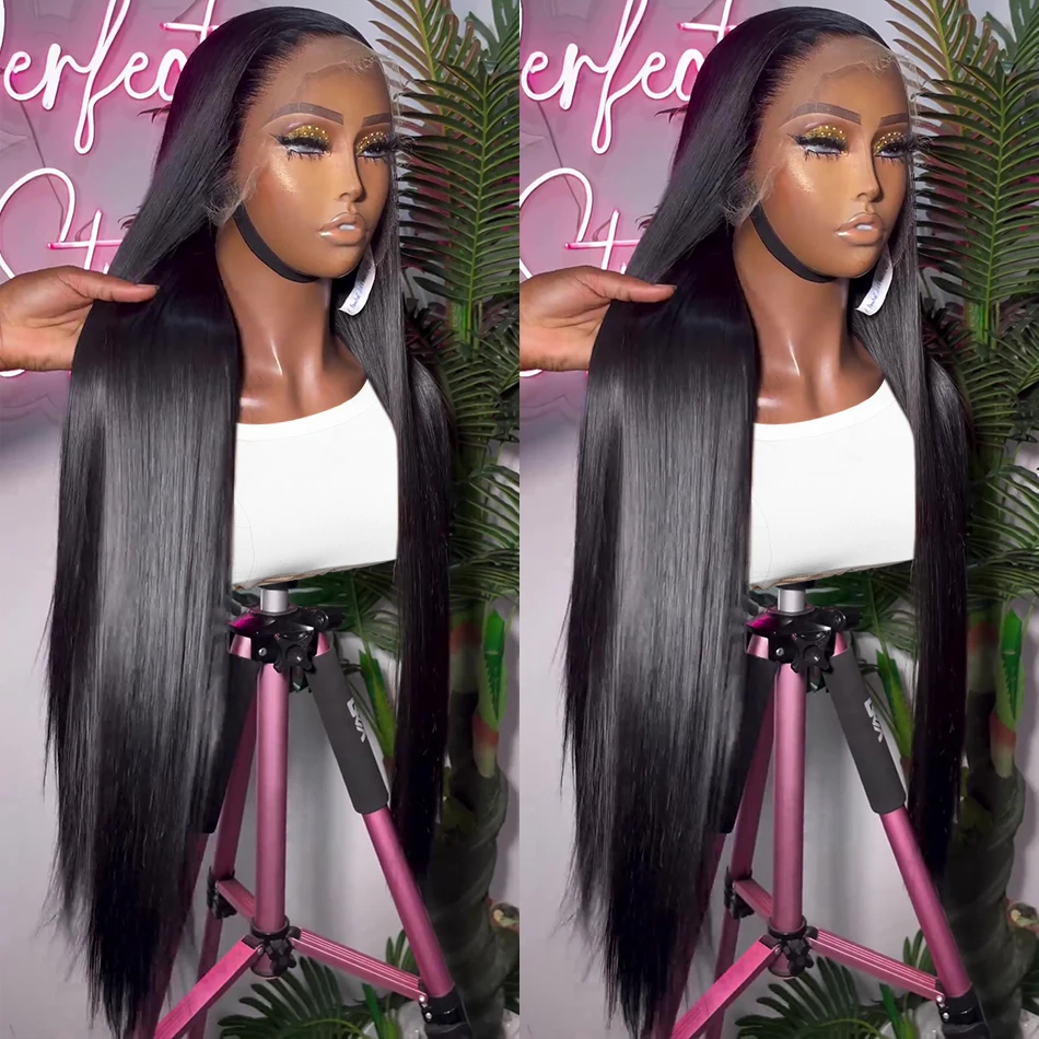 New 180density Straight Lace Front Wigs Human Hair 13x4 HD Transparent 360 Lace Frontal Wigs Glueless Black Wig Synthetic Closure Wig