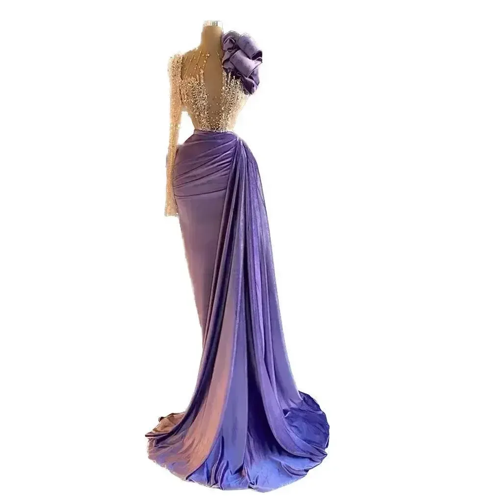 Veet One Shoulder Prom Evening Dresses Beaded Ruffles Formal Dress For Women Elegant Mermaid Pleats Robe De Bc14029
