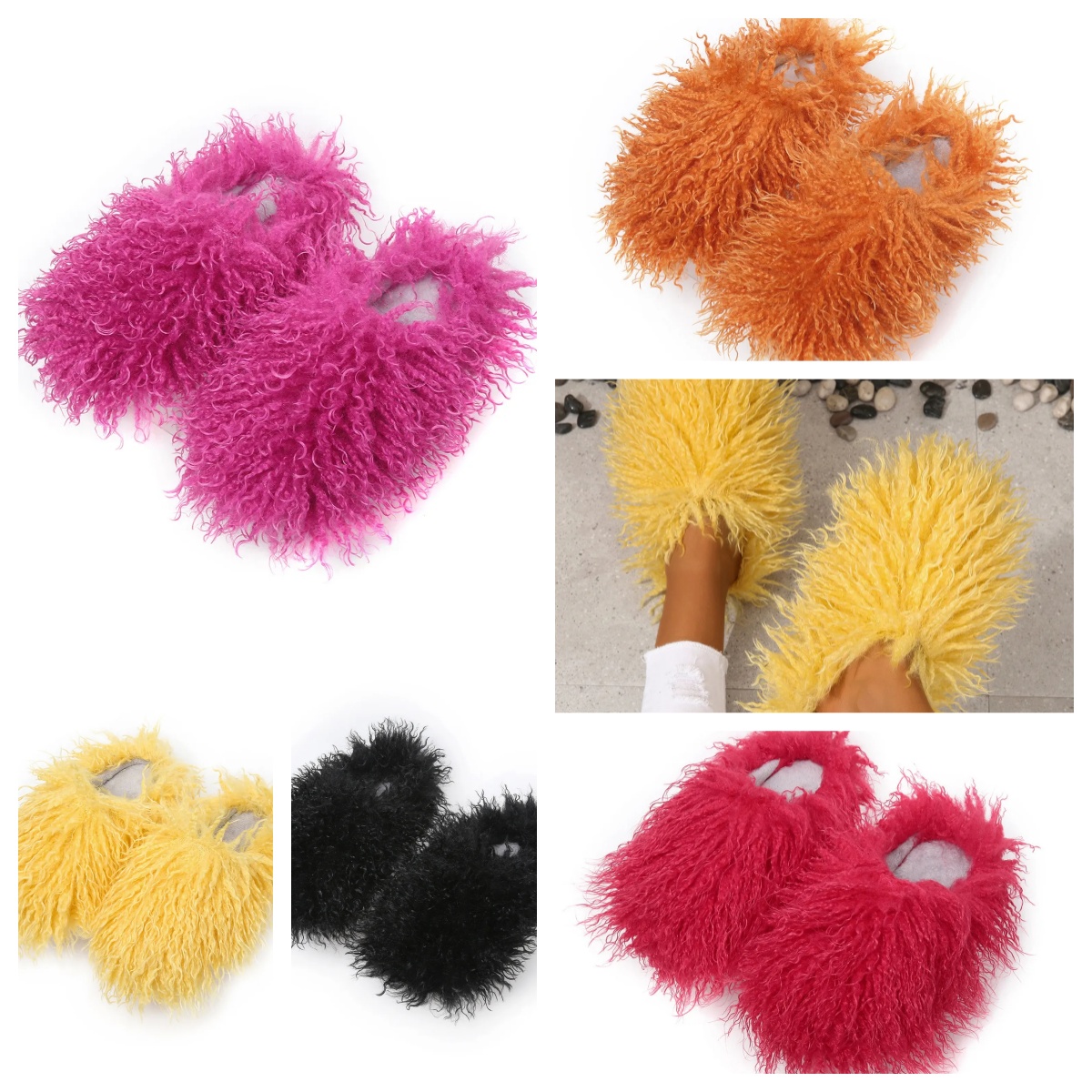 Sandals Hot Selling Fur Slipper Mule Womans Daily Wear Fur Shoe White pink Black brown Metal Casual Flats Shoe Trainers Sneakers GAI softs