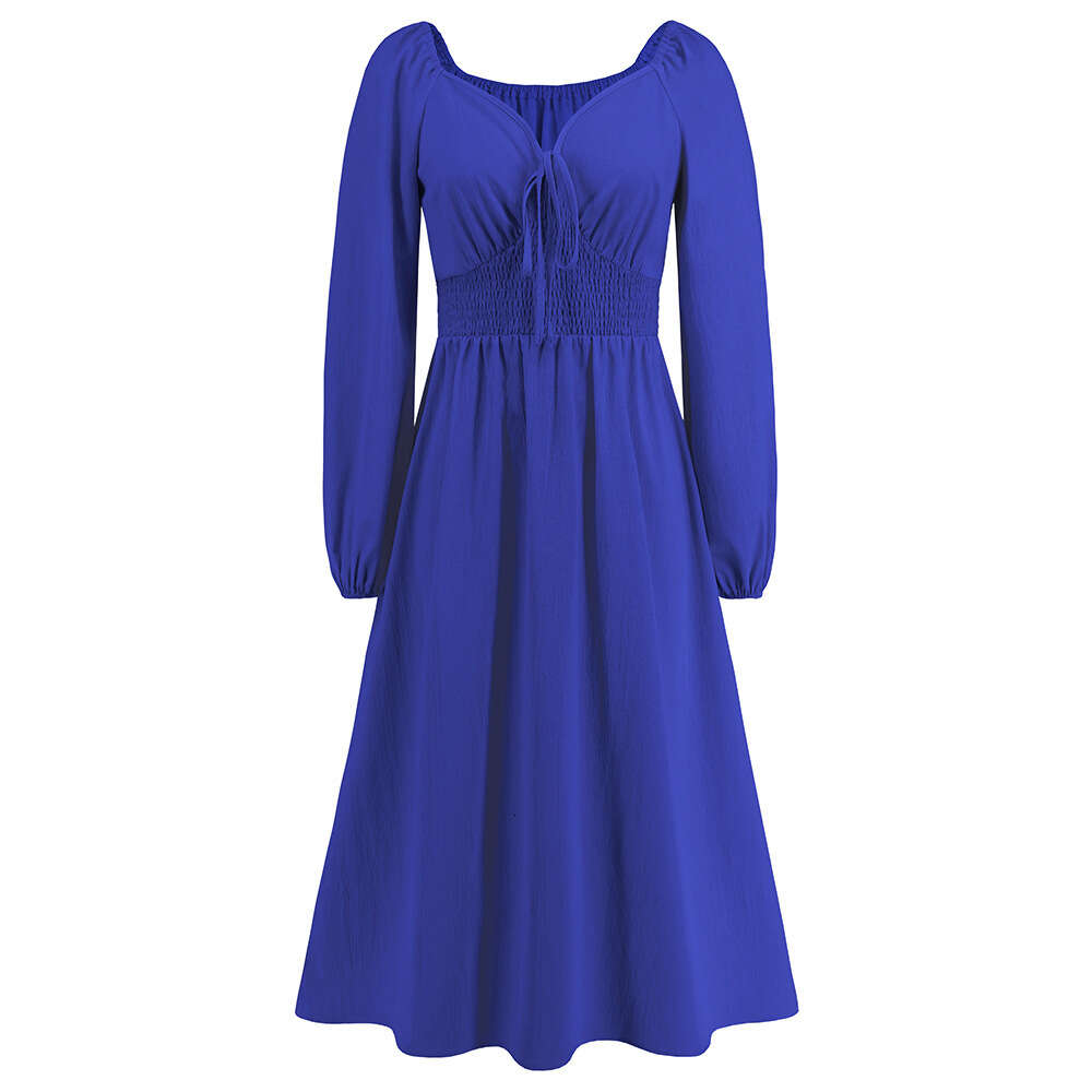 2024 New V-neck Slim Fit Temperament Sleeve Women's Long Dress Large