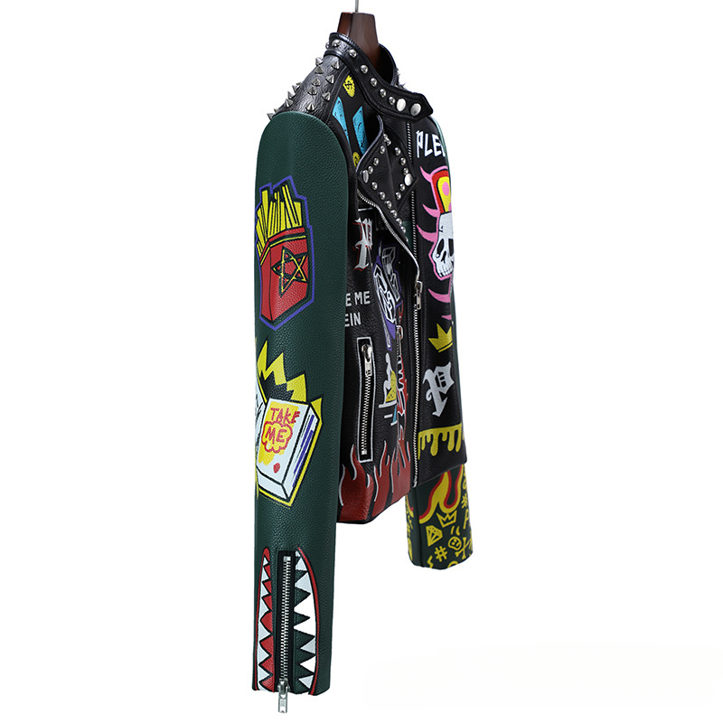 0C244M23 Luxury Fashion Customized Leather Clothes for Women European Locomotive Punk Spring and Autumn Short Style Letter Printing