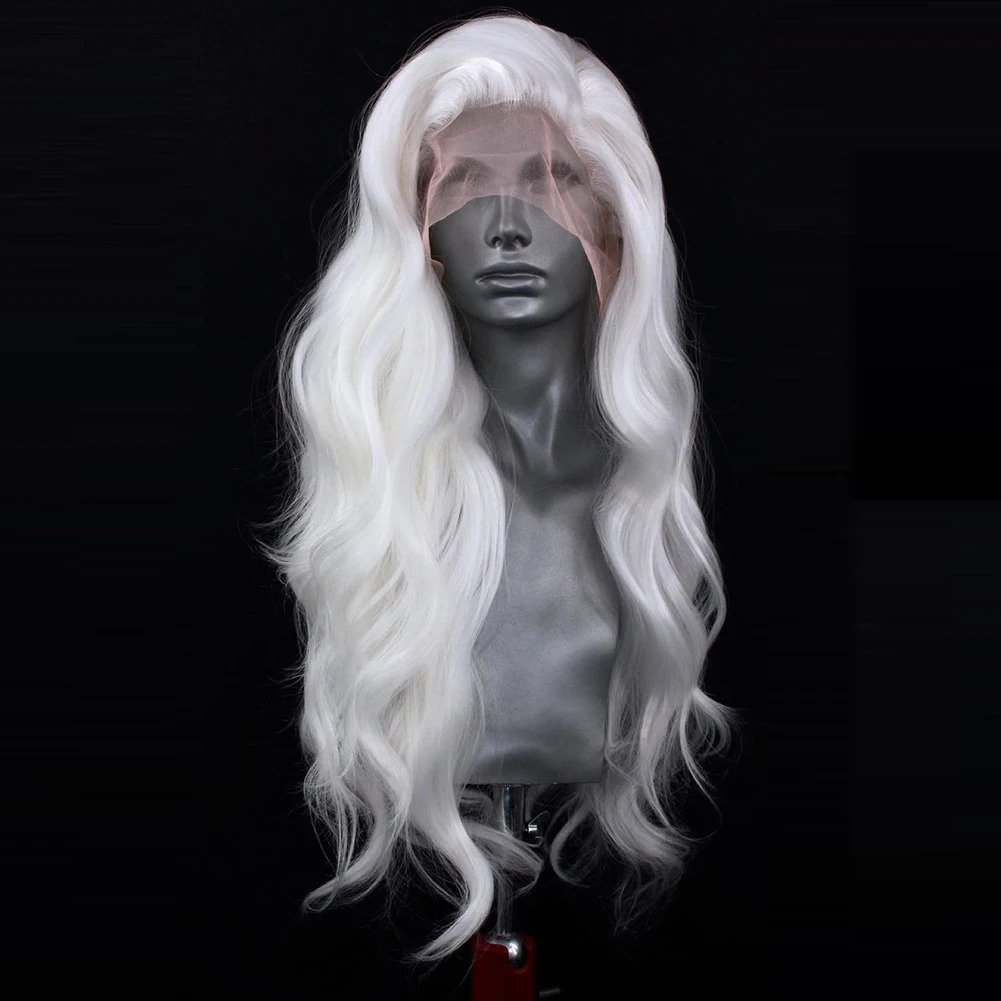 Charisma White Hair Long Body Wave Lace Front Wig Pre Plucked Synthetic Lace Frontal Wigs for Women Pink Blue Red Wig Daily Use 240312