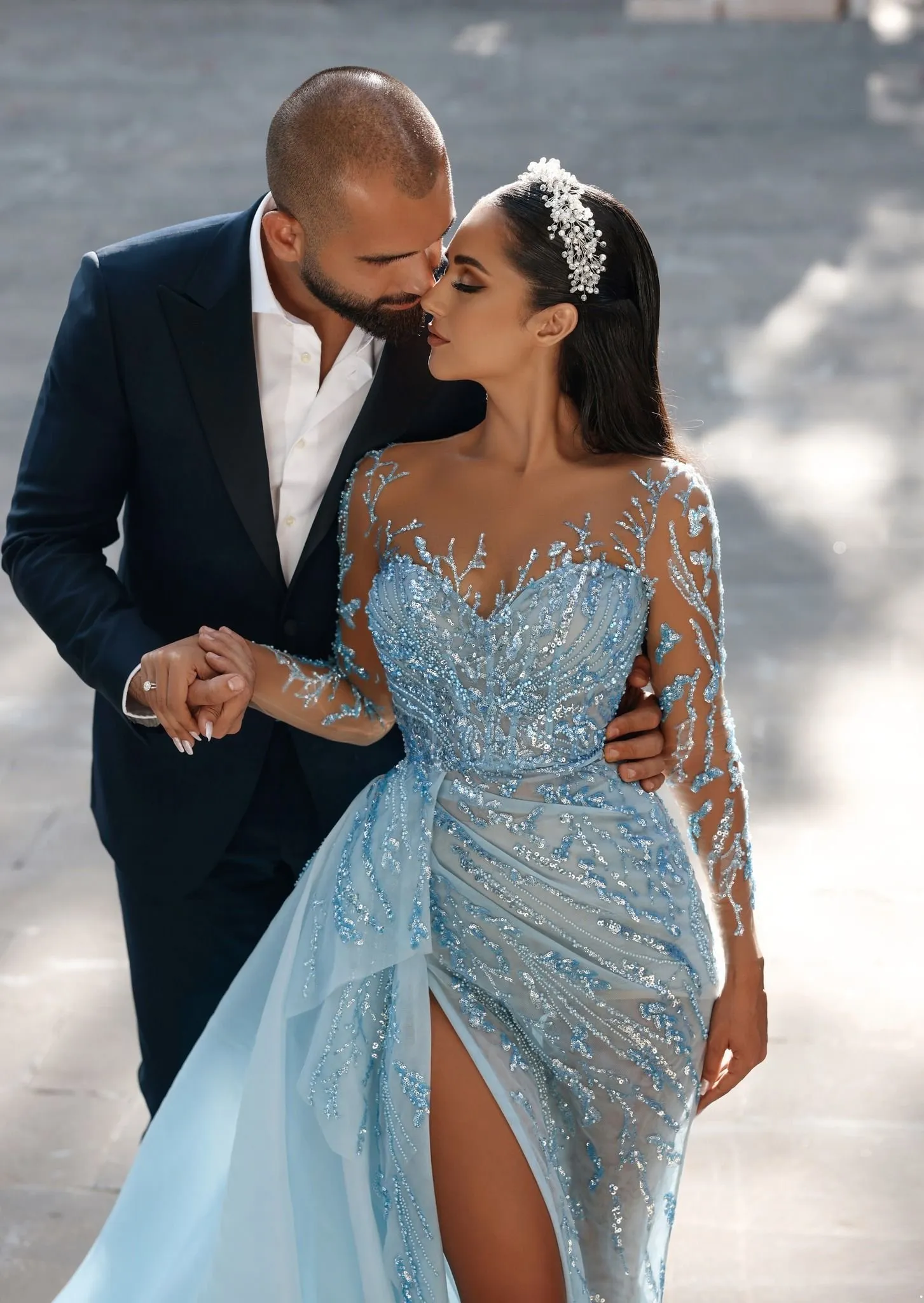 Arabic Style Meramid Prom Party Dresses Lace Sexy V Neck Long Sleeves Side Slit Evening Ocn Gowns Vestidos De 0228Lz