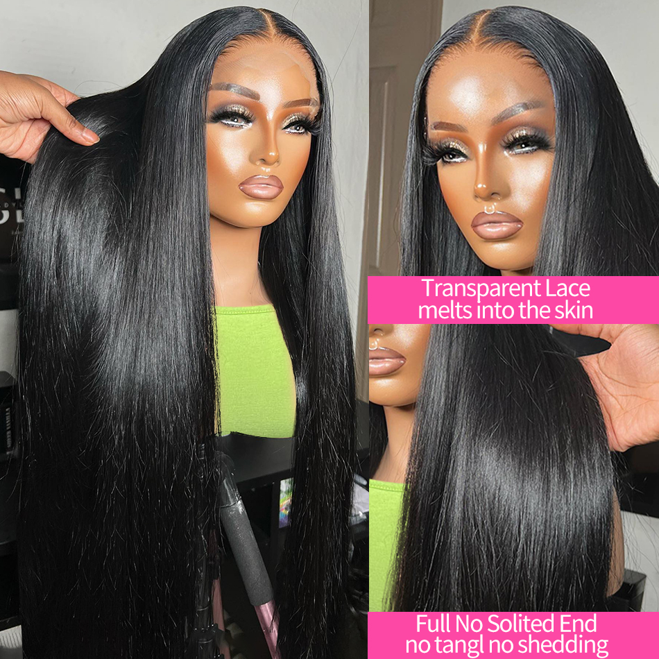 Wear Go Glueless 34 Inch Bone Straight 13x4 Frontal Human Hair Pre plucked 360 Transparent HD Lace Front Wig Syntthetic