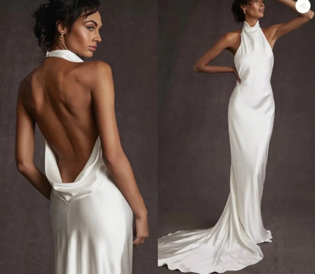 Sexy White Open Back Women Evening Formal Dress 2025 Halter Silk Satin Sheath Prom Bride Party Gowns Robe De Soiree