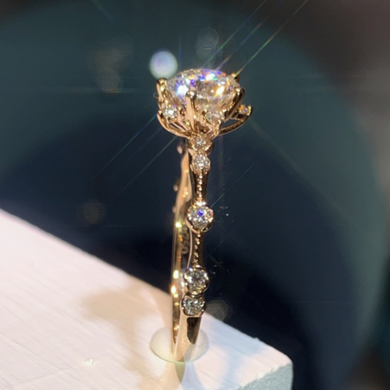 Wedding Rings: Sterg Sier Gold Fill Round Cut White 5A Cubic Zircon Rose wer Ring