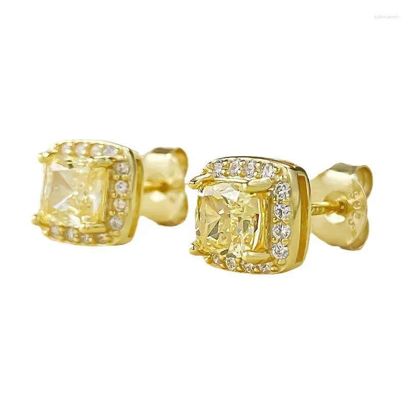 Stud Earrings Spring Qiaoer 18K Gold Plated 925 Sterling Silver Radiant Cut 5MM Citrine Gemstone Ear Studs For Women Wedding Jewelry