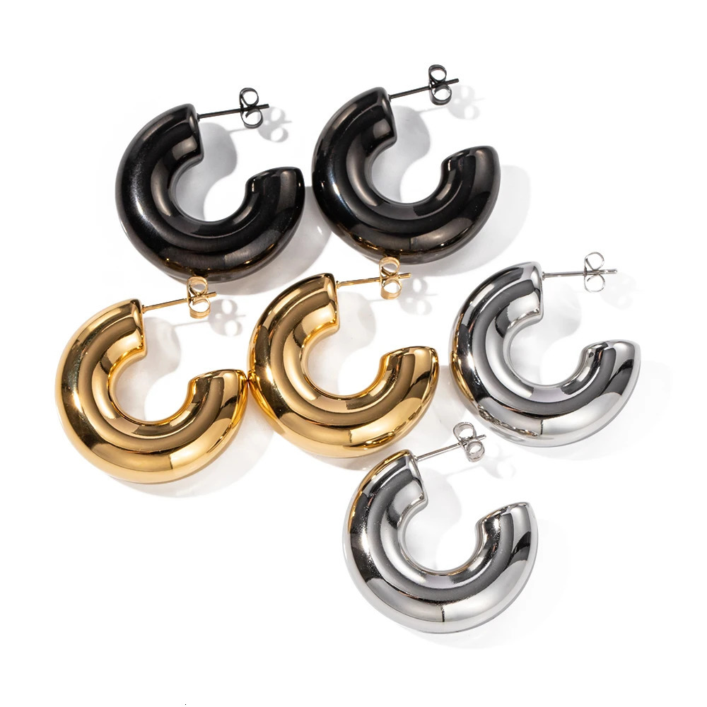 Uworld Versatile 316L Stainless Steel Thick Smooth Hoop Earrings Boldly Chunky Ear Cuff Earrings Delicate Huggies For Women 240314