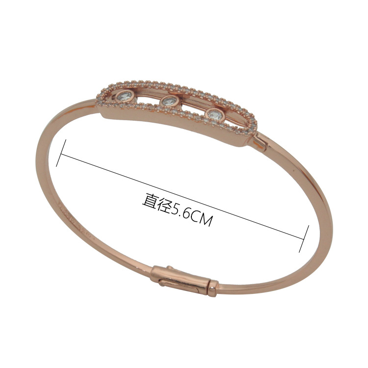 Titanium steel jewelry wholesale U-shaped full diamond three sliding diamond bracelet women's fine edition with diamond charm bangles