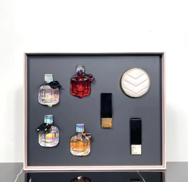 Sets Haute brand makeup set 7.5ml perfume 1.3g lipsticks 5g le cushion liquid foundation 7pcs with box Lips cosmetics kit for women lad