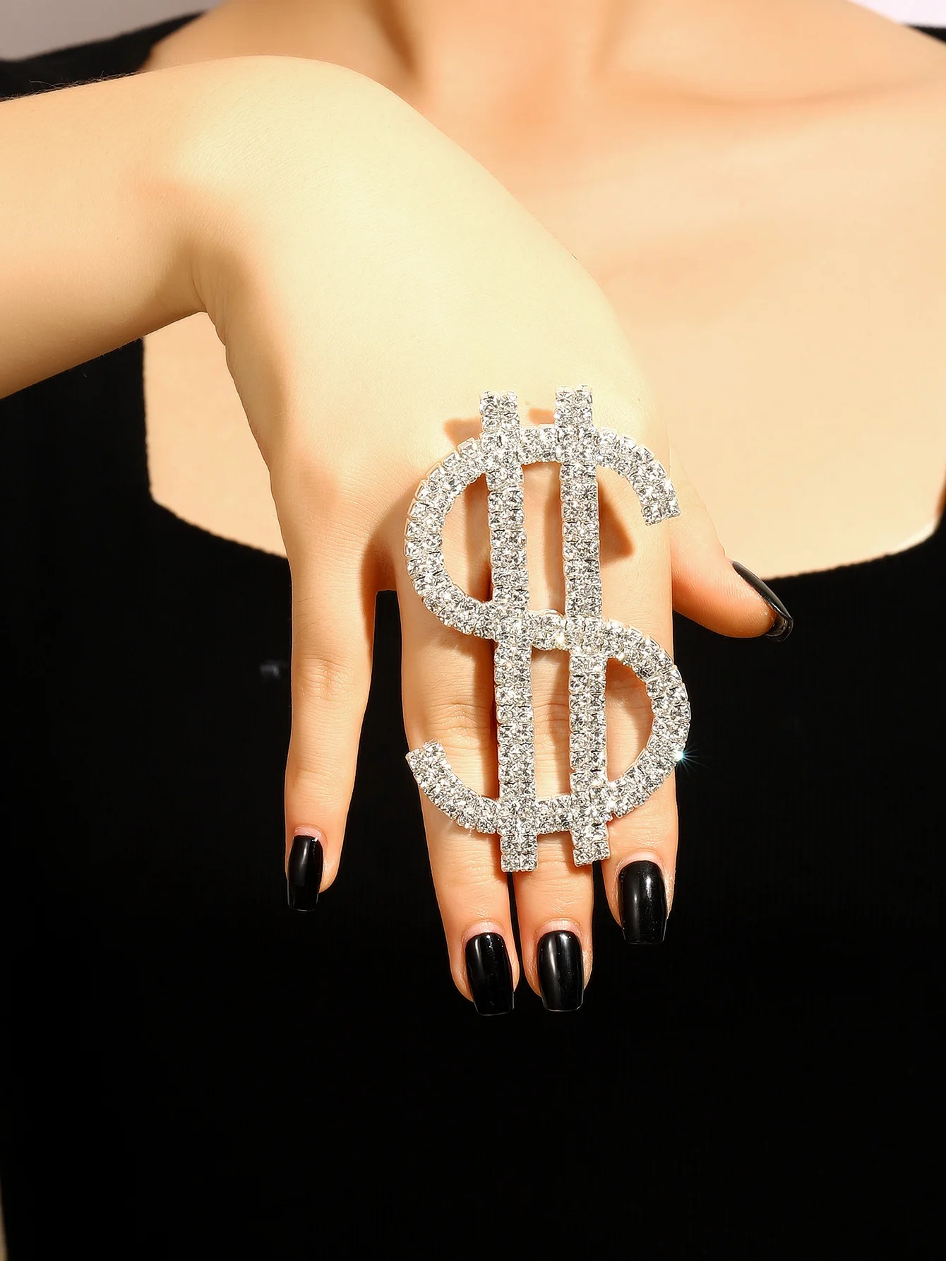 Exaggerated Oversized Dollar Sign Big Pendant Drop Earrings Rings Set for Women Crystal Money Dangle Jewelry 240305