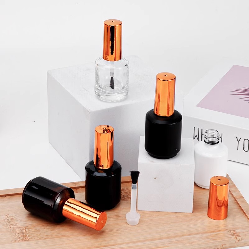 15ml Empty Nail Polish Bottles Black Clear Glass Travel UV Nail Gel Refillable Bottles with Brush Cosmetic Containers