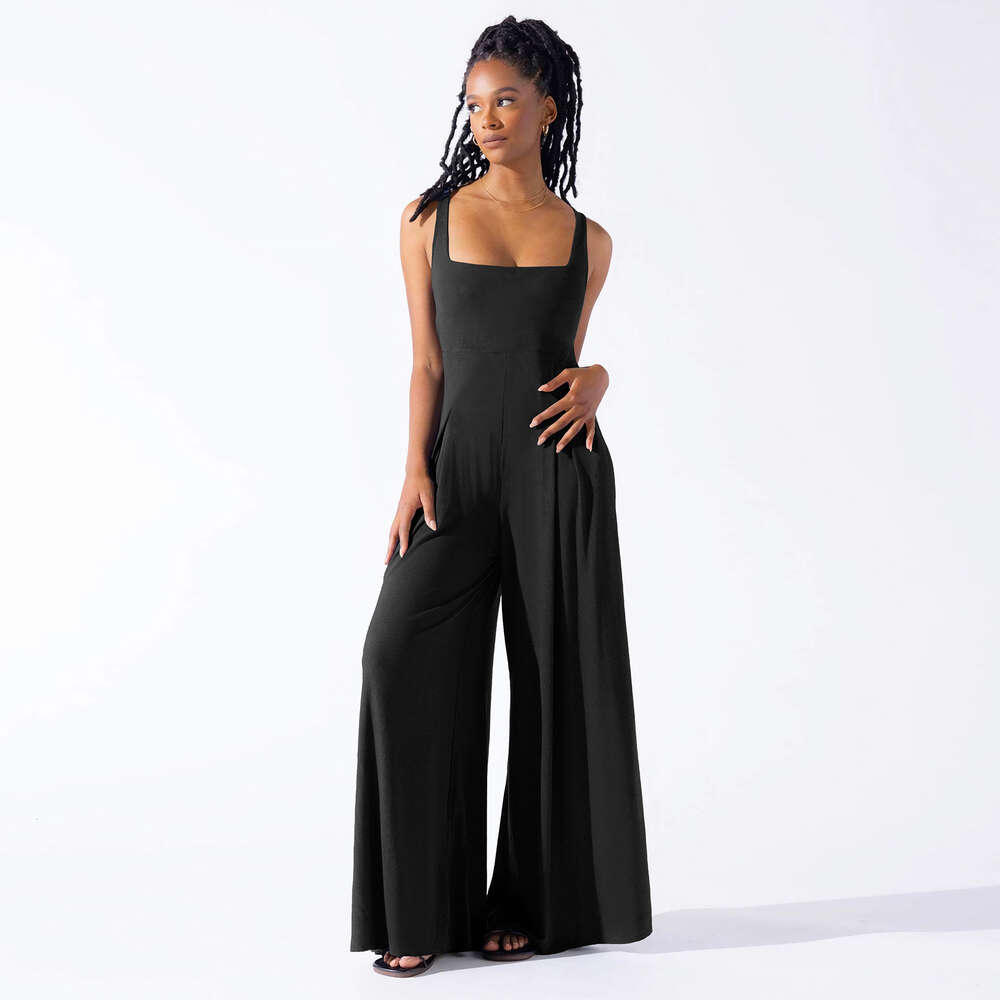Fashionable Casual Knitted Sexy Suspender Wide Leg Jumpsuit 2024 New Summer Women's Clothing