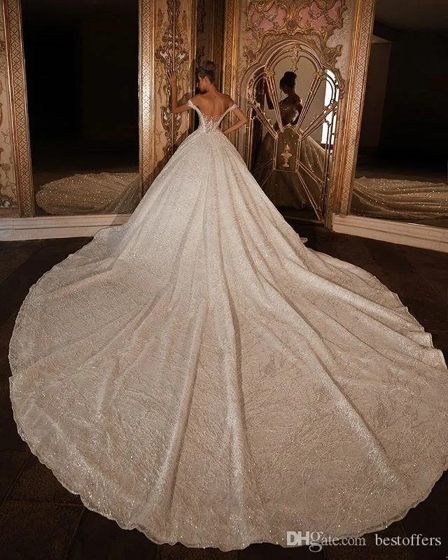 2024 African Luxurious Said Mhamad Ball Gown Wedding Dresses Beaded Lace 3D Appliques Crystal Plus Size Bridal Gowns Custom Made