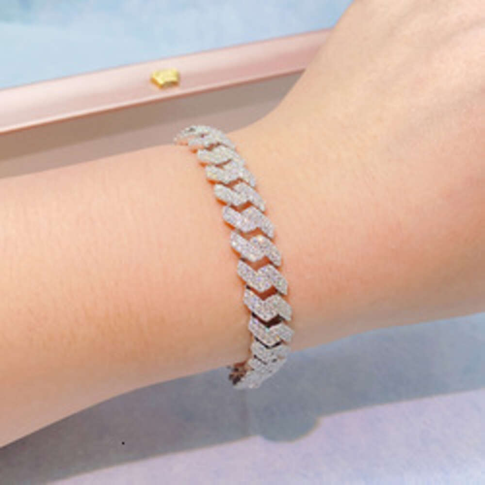 bracelet necklace mossanite 925 Solid Silver Rose Gold Plated Iced Out Hip Hop Fire Jewelry Vvs Moissanite Diamond Cuban Link Chain Bracelet Man