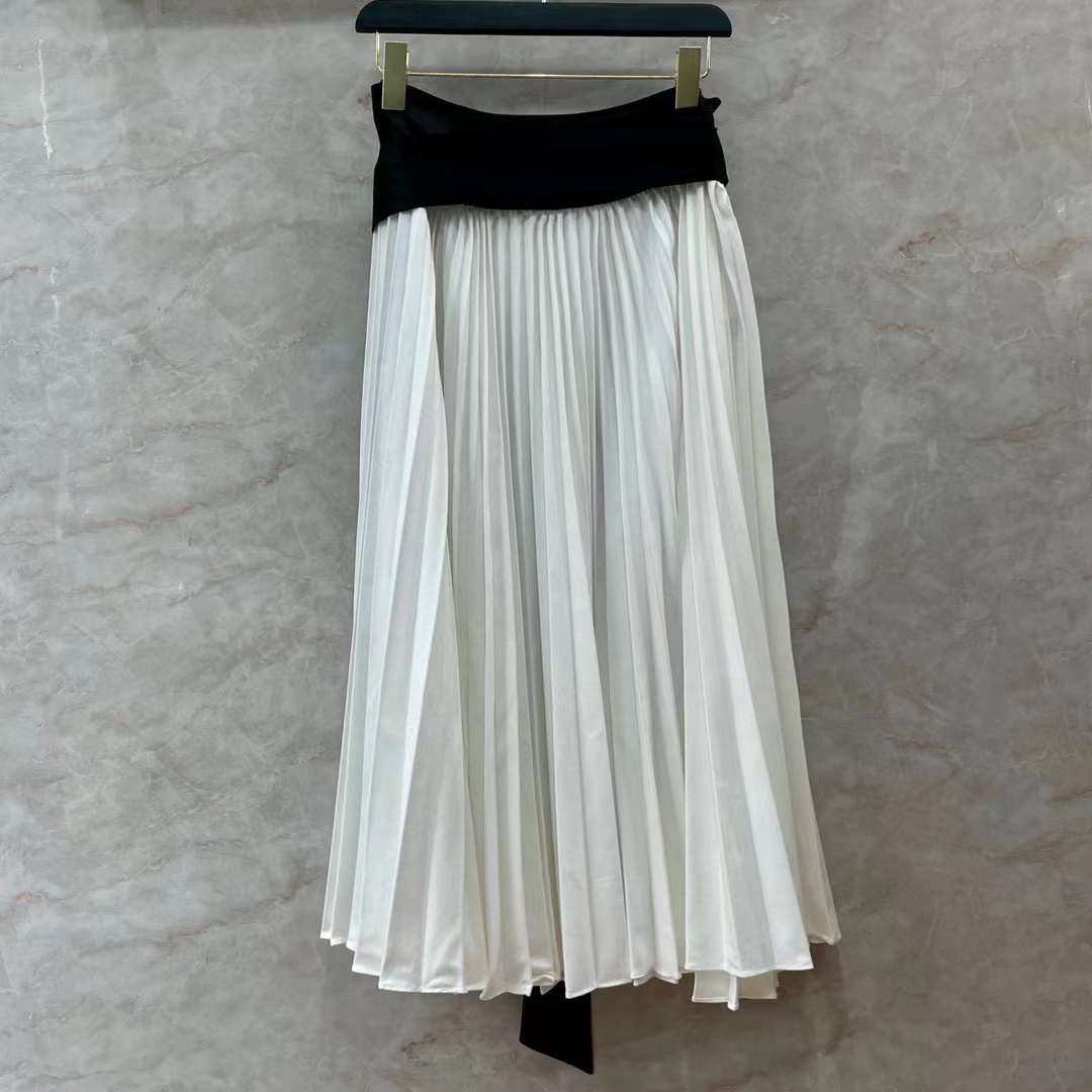 2024 Summer White Long Fitted Sashes Women's Skirts Milan Runway Sex Long Skirts Girls 3148