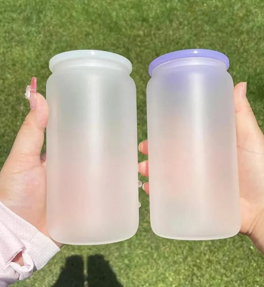 16oz Colorful Mugs Sublimation Replaceable Fits Glass Plastic Cover Beer Jar For Lids Drinking Glasses GG1108 Nslph