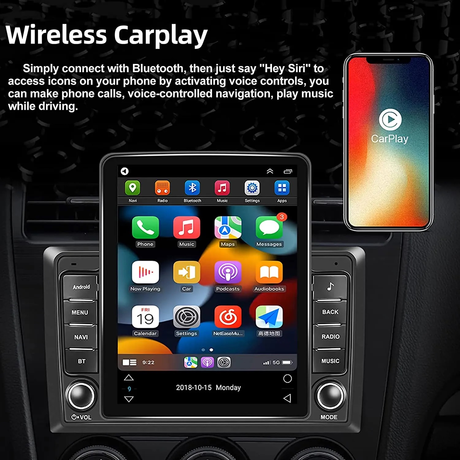 Universal 10'' Touch Screen Carplay Android Auto Monitor Car Stereo Video Player 32G Double Din GPS Navigation Bluetooth Vehicle Radio With 