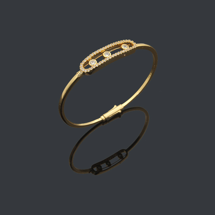 Titanium steel jewelry wholesale U-shaped full diamond three sliding diamond bracelet women's fine edition with diamond charm bangles