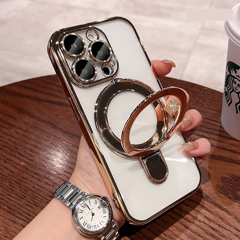 Clear Plating Magnetic Ring Bracelet Stand For Magsafe Case Soft TPU Shockproof Cover With Camera Lens Film Protector for iPhone 17 16 15 14 13 12 11 