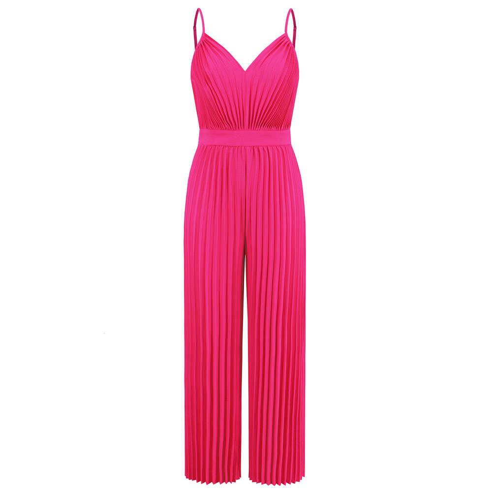 Fashionable Women's Temu Tiktok 2024V Neck Strap Pleated Jumpsuit
