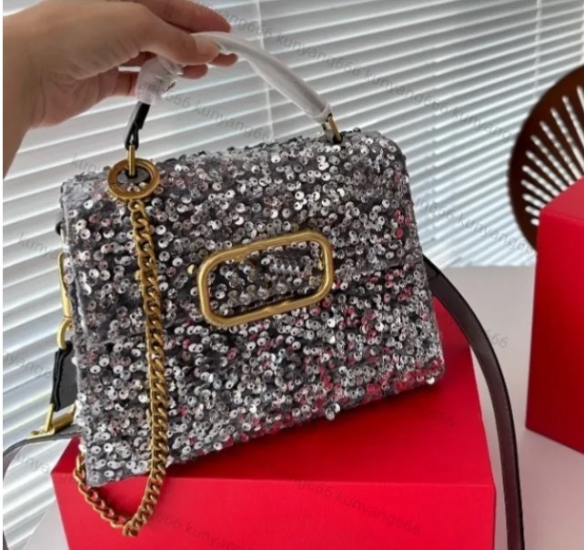 Luxury Sequins Baguette Handbags Bag Women Flap Featured bag Shoulder Purse Magnetic Clasp Gold Hardware Genuine Leather Women Hand Dinner Clutch Wallets