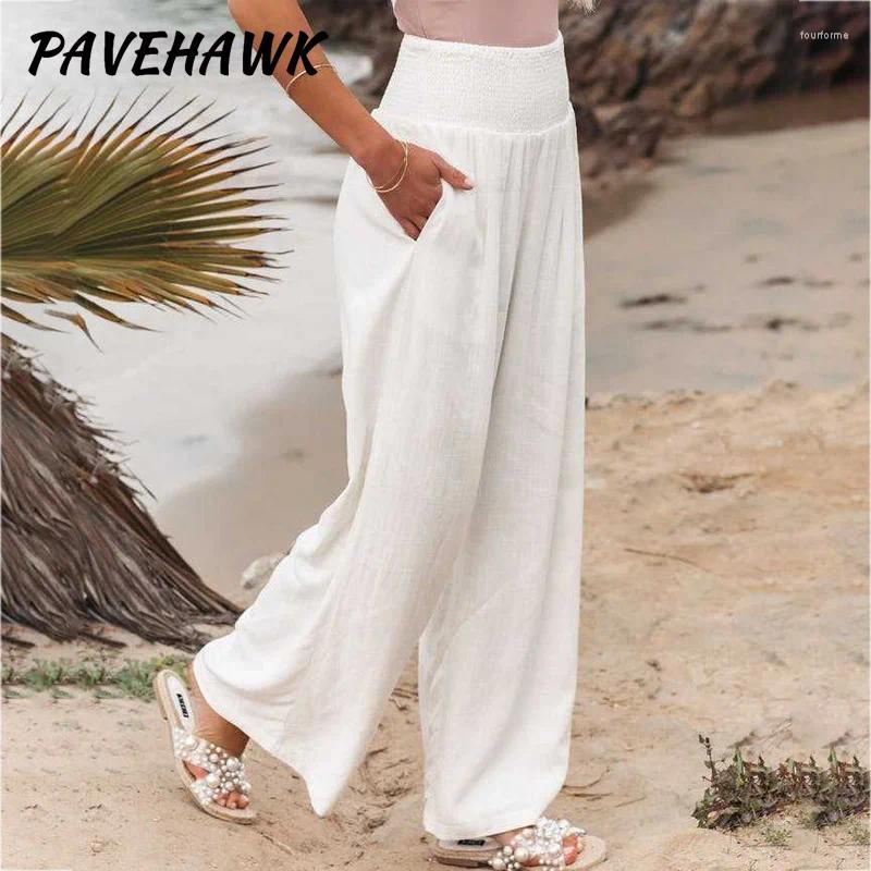Cotton En Wide Leg Pants: Women's Casual Loose Solid Office Lady Trousers B4