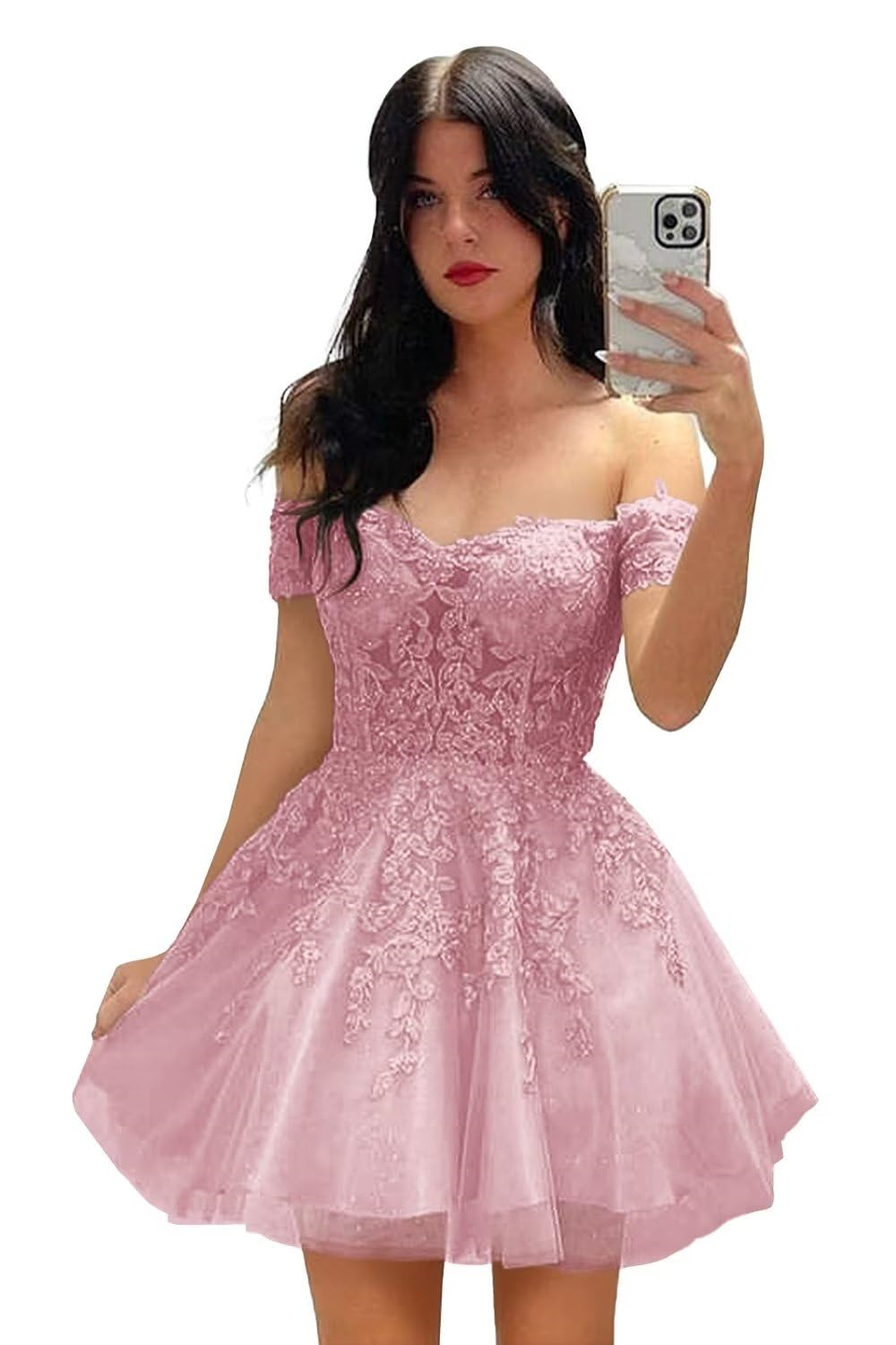 Off The Shoulder Tulle Lace-up Short Homecoming Dresses Appliques Sweetheart Cocktail Formal Occasion Cocktail Prom Party Graudation Gowns Hc01