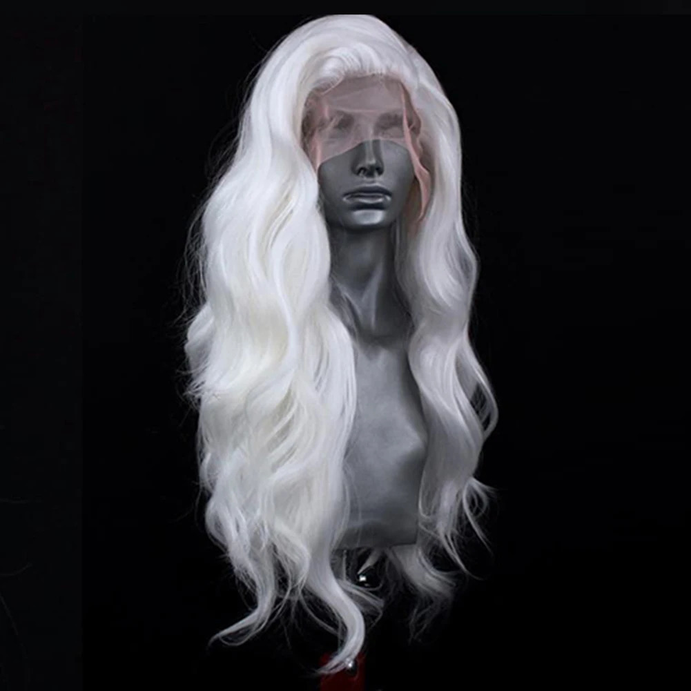 Charisma White Hair Long Body Wave Lace Front Wig Pre Plucked Synthetic Lace Frontal Wigs for Women Pink Blue Red Wig Daily Use 240312