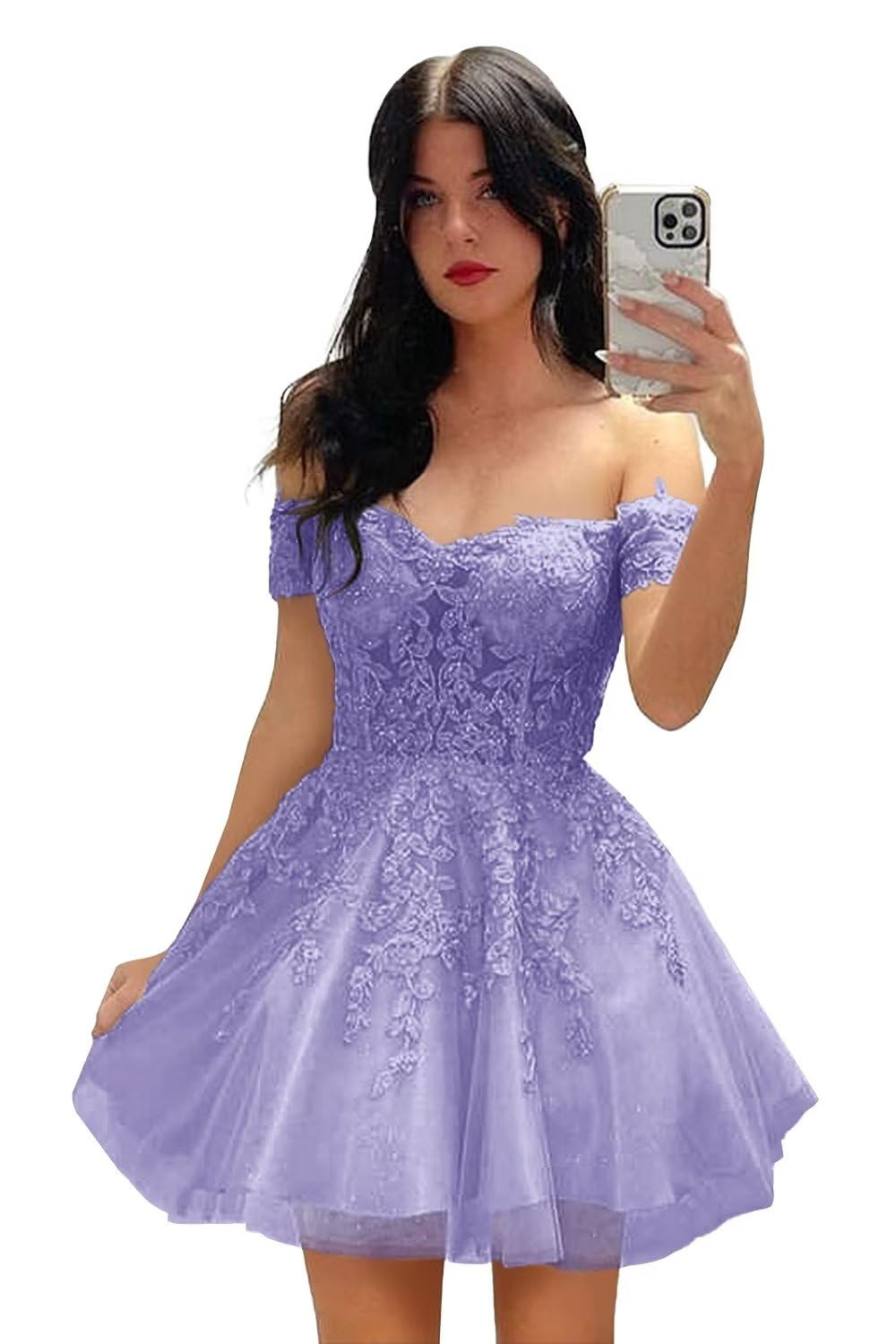 Off The Shoulder Tulle Lace-up Short Homecoming Dresses Appliques Sweetheart Cocktail Formal Occasion Cocktail Prom Party Graudation Gowns Hc01