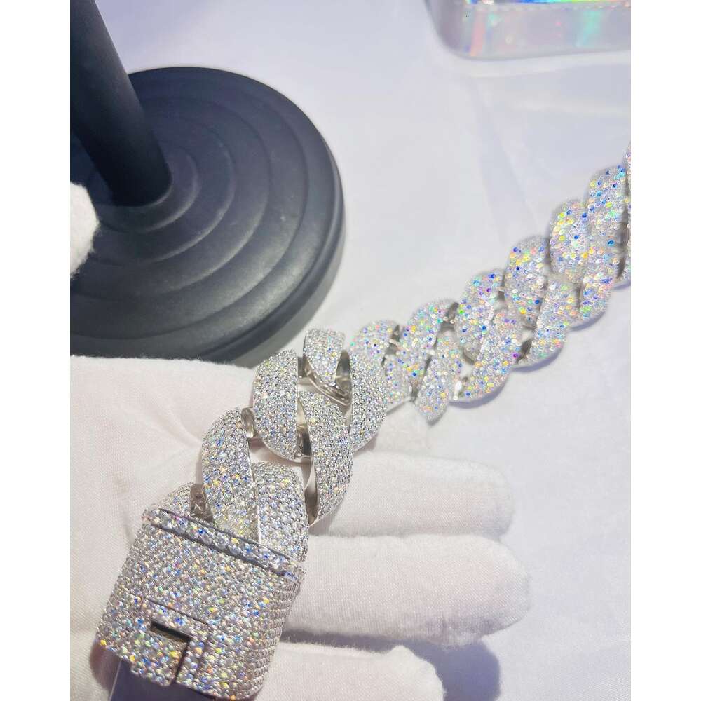 bracelet necklace mossanite Custom Heavy Vvs Moissanite Diamond Thick Cuban Link Chain Iced Out Hip Hop Rapper 925 Silver Necklace Bracelet Men