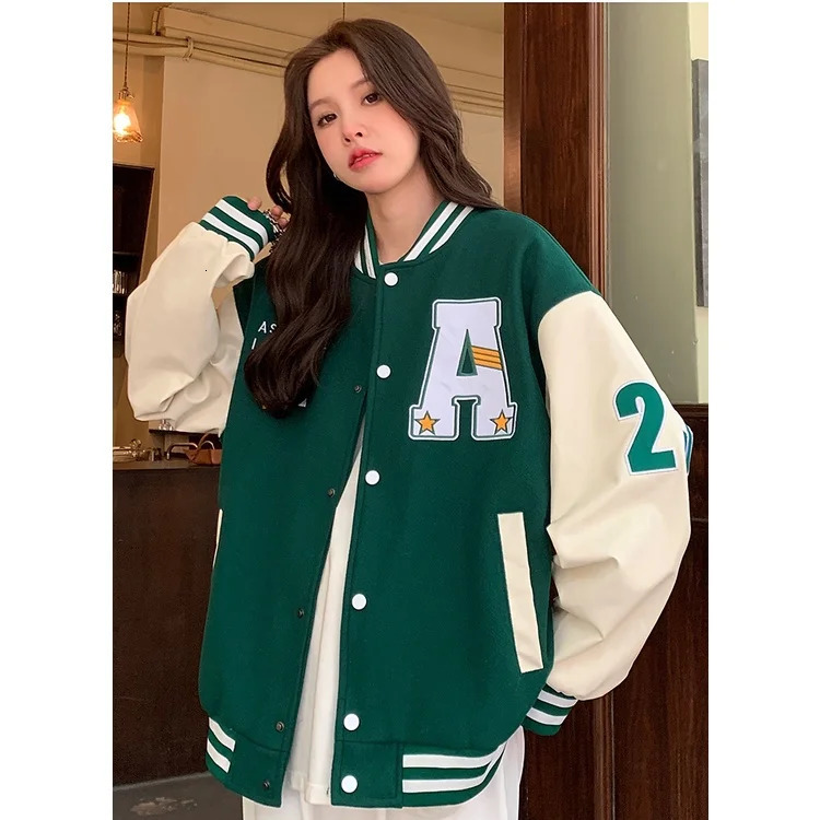Korean Version of Retro Alphabet Print Baseball Uniform for Men and Women All-match Harajuku Style Loose Couple Jacket 240229