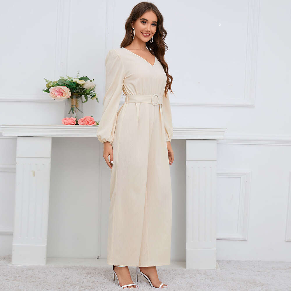 Casual Solid V-neck Sleeves Slim Fit Straight Tube Long Pants One Piece Waistband New Style