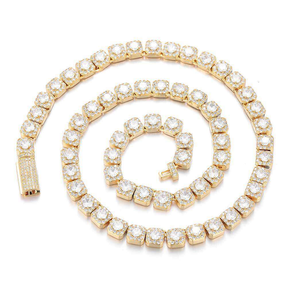 Hip Hop 7mm Flip Buckle Zircon Rock Sugar Chain Men's Necklace Jewelry with A High Grade and Small Stand